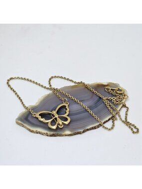 Vintage AVON Butterfly Pendant Gold Tone Chain Necklace 70s/80s Choker Jewelry